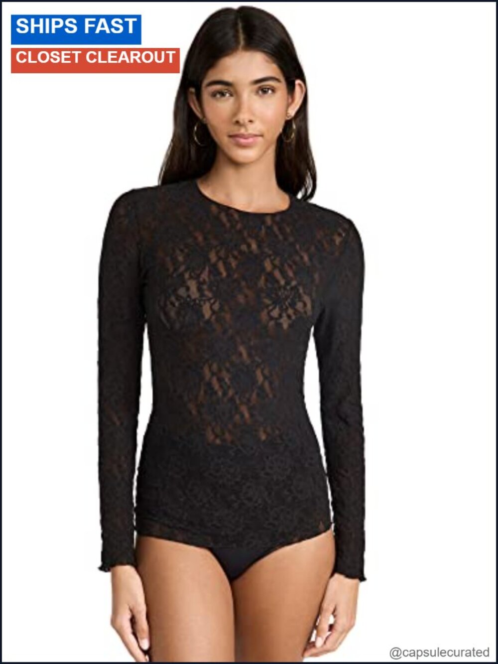 Lace Long Sleeve Crew Neck Top